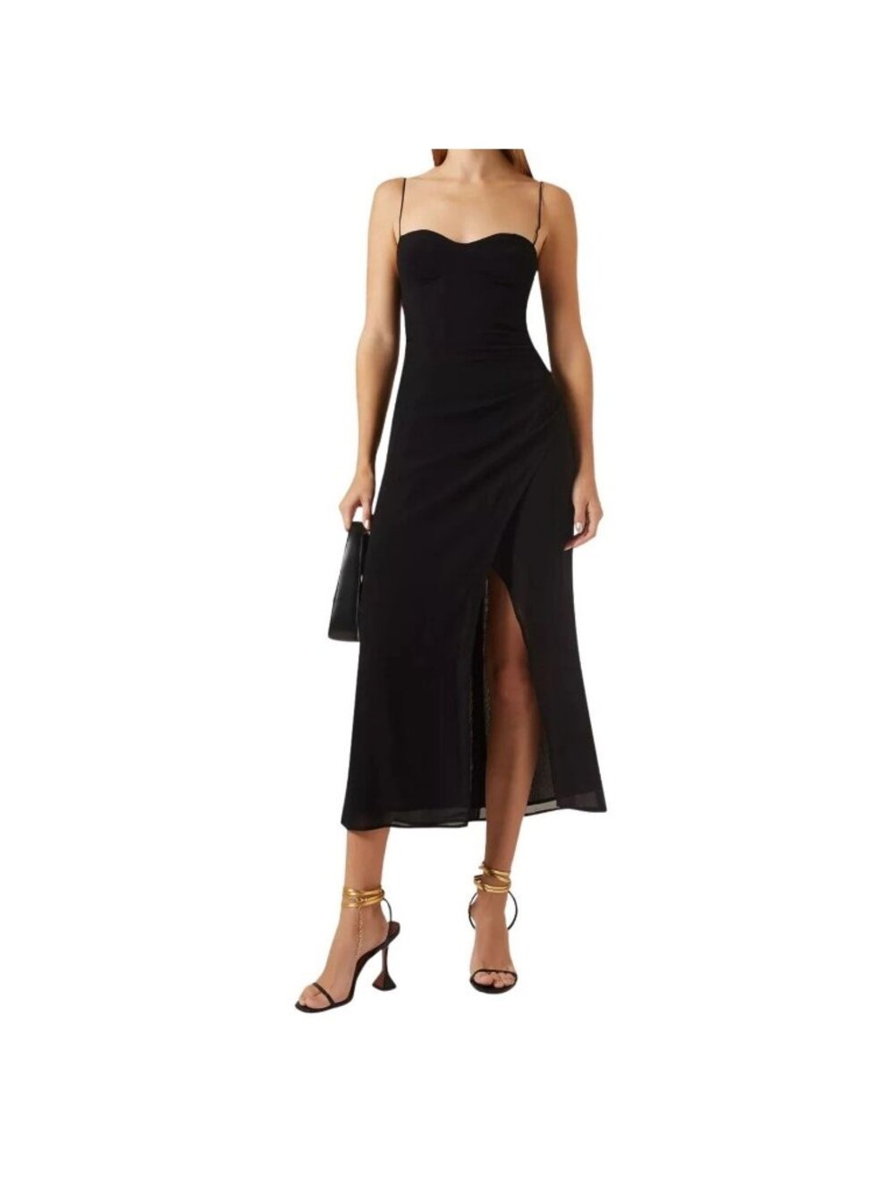 Reformation Kourtney Midi Dress Slit Black LBD Minimalist Formal Size 8